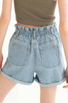 Cuffed Paper Bag Waist Denim Shorts