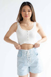 White Ribbed Seamless Snap Front Crop Top