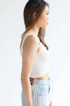 White Ribbed Seamless Snap Front Crop Top