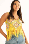 Yellow Floral Crochet Fringe Top