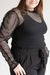 Mesh Dot Ruched Sleeve Top (Extended Sizes)