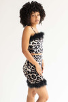 Fur Trimmed Snow Leopard Mini Skirt