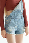 Light Wash Distressed Overall Shorts