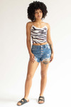 Medium Wash 5 Button Cut Off Denim Shorts