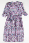 Lavender Floral Padded shoulder 80s Style Dress