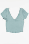 Sage Ribbed Double V Neck Tee