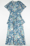 Vintage Teal Floral Flutter Dress