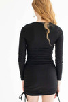 Black Brushed Ruched Sides Ribbed Dress