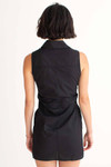 Black Ruched Sleeveless Shirt Dress