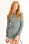 Teal Brushed Ruched Sides Ribbed Dress