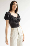 Black Satin Milkmaid Crop Top