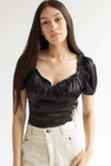 Black Satin Milkmaid Crop Top