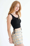 Khaki Plaid Stretch Skort