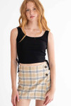 Khaki Plaid Stretch Skort