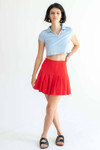 Red Stretch Pleated Skirt