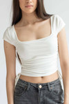 White Ruched Side Square Neck Tee