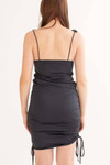 Black Satin Ruched Side Dress