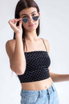 Black Glitter Diamonds Velvet Crop Cami