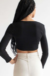 Black Hook & Eye Ribbed Long Sleeve Crop Top