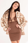 Khaki Plaid Sherpa Shacket