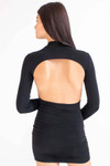 Black Backless Mock Neck Long Sleeve Dress