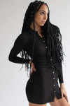 Black Ruched Long Sleeve Shirt Dress