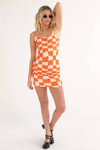 Orange Tripping Checkers Mini Dress