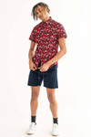 Navy & Red Ditsy Floral Woven Button Up Shirt