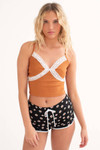 Caramel Lace Trim Crop Cami