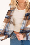 Brown & Blue Plaid Trucker Cropped Shacket