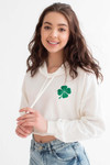 White Shamrock Cropped Hoodie