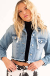 Light Wash Cropped Hooded Denim Jacket