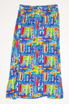 Vintage Blue Abstract Festival Maxi Skirt 564