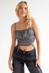 Black Daisy Milkmaid Ruched Crop Cami