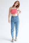 Pink Shock Wavy Checkered Handkerchief Hem Tube Top