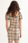 Dusty Blue Plaid Milkmaid Mini Dress