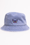 Butterfly Embroidered Denim Frayed Brim Bucket Hat