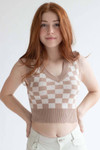 Taupe Checkered Sweater Vest