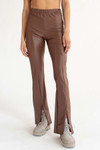 Brown Split Front Pleather Bell Bottoms