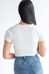 White Ribbed Short Sleeve Cardigan