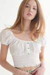 White Eyelet Floral Smocked Waist Top