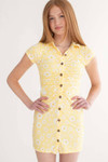 Yellow Daisy Ruched Shirt Dress