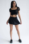 Black Mesh Milkmaid Cinched Cropped Top