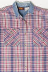 Vintage Purple Plaid Denim Trimmed Button Up Shirt