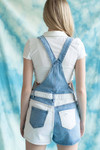 White Color Blocked Denim Overall Shorts