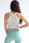Cream Striped Ribbed Seamless High Neck Top