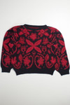 Red Floral Pattern 80s Sweater