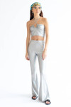 Silver Holographic Ruched Neck Halter Top