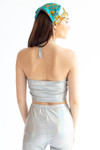 Silver Holographic Ruched Neck Halter Top