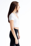 White Ribbed Button Front Short Sleeve Cardigan